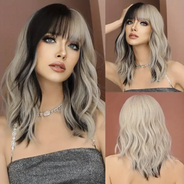 Silver Ash Blonde Wig with Bangs