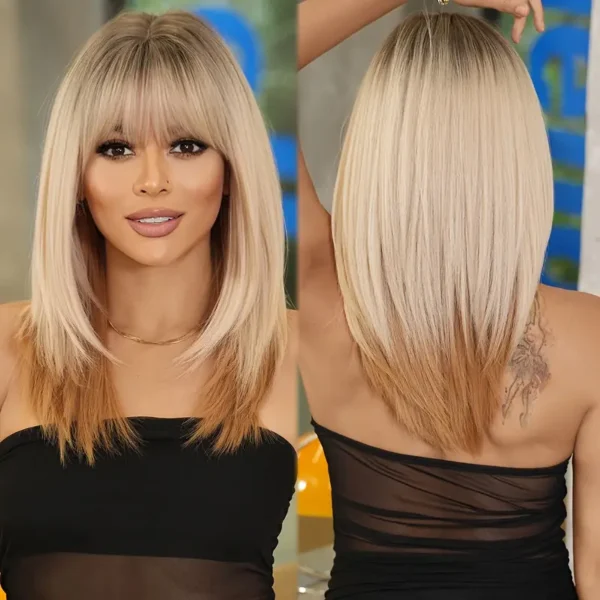 20-Inch Ombre Blonde Wig with Bangs