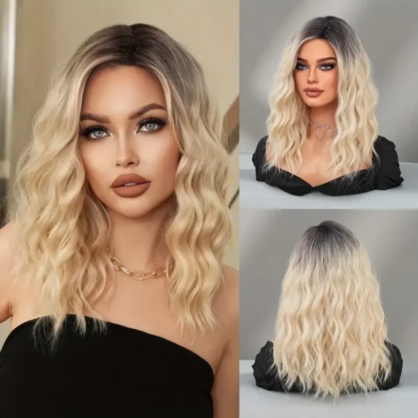 18-Inch Glueless Blonde Wig - Loose Curly Shoulder Length Synthetic Hair