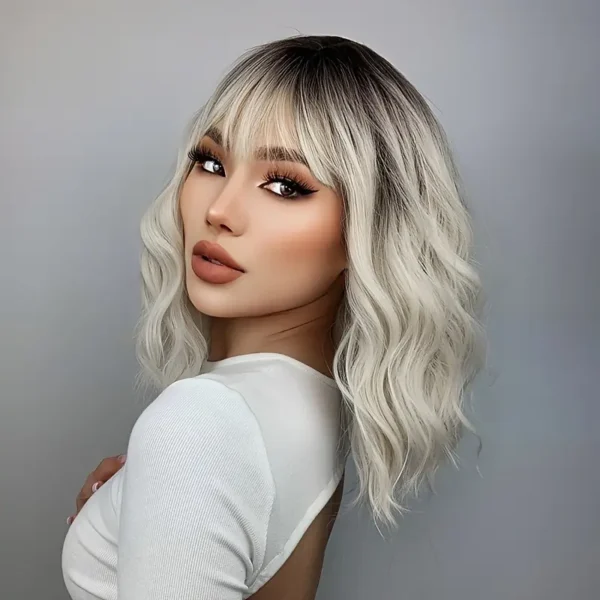 Platinum Ombre Blonde Wig with Bangs