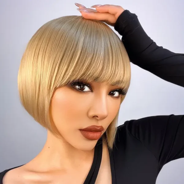 Short Blonde Wig Bob Style with Bangs