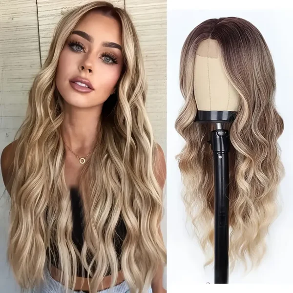 26-Inch Ombre Blonde Wig - Body Wave Synthetic Lace Part