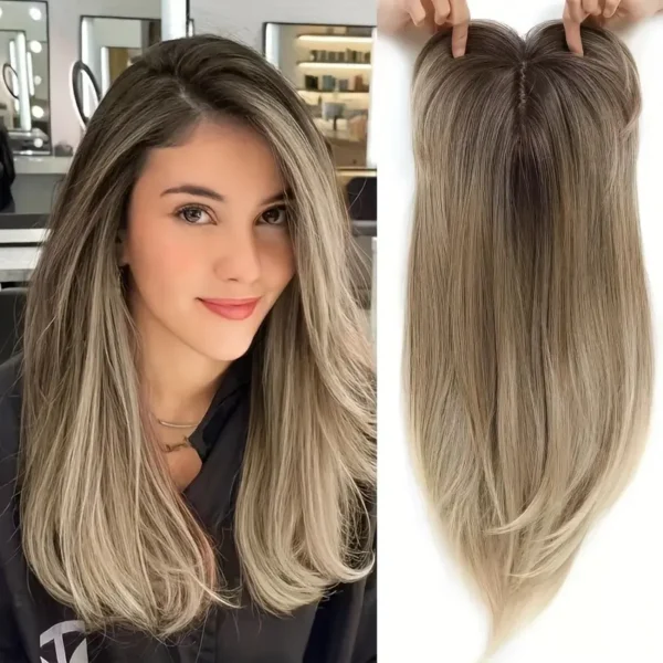 22-Inch Ombre Blonde Wig Topper - Layered Straight Hair for Thinning Hair