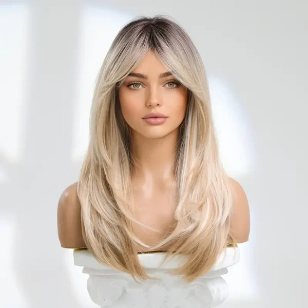 Long Blonde Wig with Bangs - 24-Inch Synthetic Hair