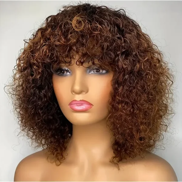 Jerry Curly Blonde Wig with Bangs - Short Bob Glueless Human Hair