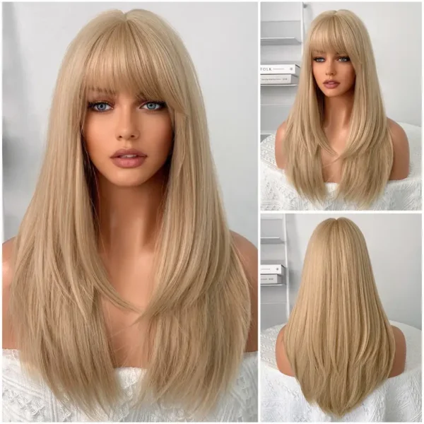 High-Definition Straight Blonde Wig with Bangs