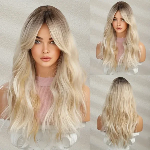 24-Inch Long Ombre Blonde Wig | Natural Layered Wavy Hair for Women