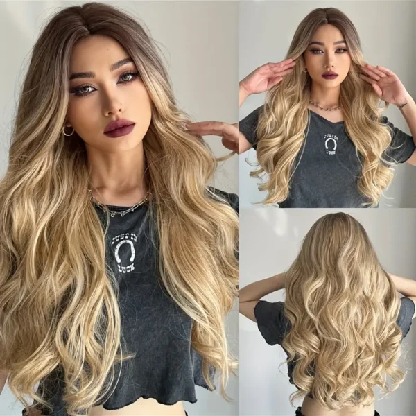 Ombre Blonde Wig | 26 Inch Curly Synthetic Wig for Women