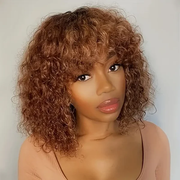 Blonde Wig with Jerry Curls | Short Bob Human Hair Wig with Bangs